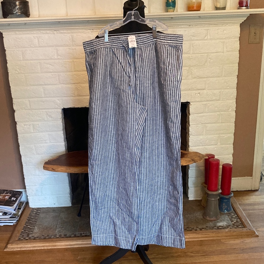 L.L. Bean Blue and White Striped Linen Blend Wide-Leg Pants size 14 NWT